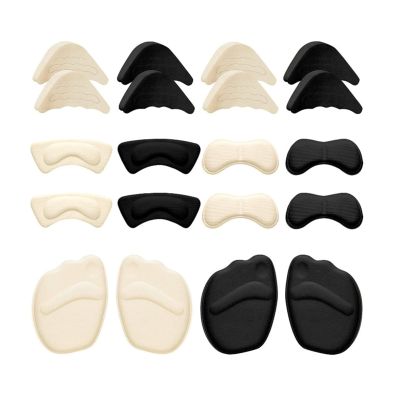 10 Pairs Heel Pads for Shoes, Self-Adhesive Suede Heel Protectors & Toe Pads Inserts, No-Slip Washable Cushions for Women Men (Beige & Black)