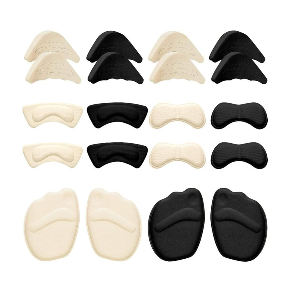 10 Pairs Heel Pads for Shoes, Self-Adhesive Suede Heel Protectors & Toe Pads Inserts, No-Slip Washable Cushions for Women Men (Beige & Black)