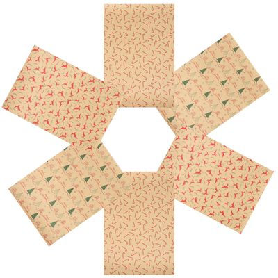 DIYEAH Christmas Wrapping Kraft Paper Sheets 6pcs with Christmas Tree, Reindeer, Candy Cane Designs Flat Packaging Sheets for Holiday Wrapping and Xmas Party Supplies