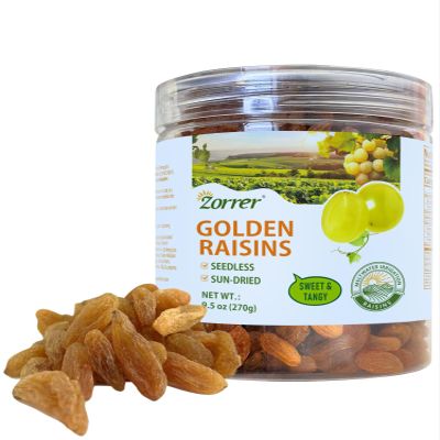 Zorrer Premium Golden Raisins, Seedless Grape Dried Fruit Snacks, No Sugar Added, No Preservatives, Non-GMO, Naturally Shade-Dried Raisins, Healthy Power Gummy Snack (9.5 OZ/Pack of 1)