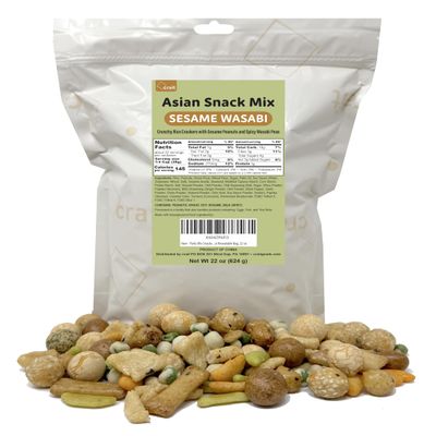 Rice Crackers Mix with Wasabi Peas, Crunchy Coated Peanuts, Cracker Nuts, Japanese Peanuts, Resealable Bag, 22 oz