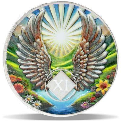 11 Year Angel Wings Sobriety Coin Radiant Sunrise NA Medallion Spiritual Token for Recovery & Clean Time Empowering NA AA Chips Gift for Men & Women
