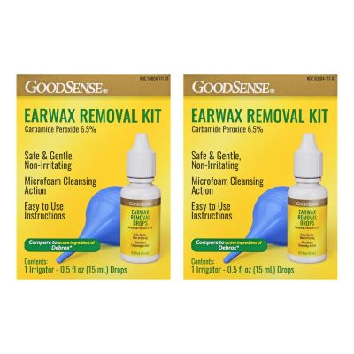 GoodSense Ear Wax Removal Kit, Carbamide Peroxide Ear Drops with Bulb Ear Syringe for Ear Cleaning and Wax Buildup Removal (Pack of 2)