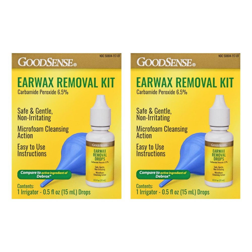 GoodSense Ear Wax Removal Kit, Carbamide Peroxide Ear Drops with Bulb Ear Syringe for Ear Cleaning and Wax Buildup Removal (Pack of 2)