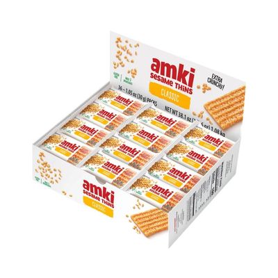 Amkii Sesame Thins, 1.05 oz Packages, 36 Count - Gluten Free, Cholesterol - Sensibly Sweet Individual Snacks - Total 38.1 Oz