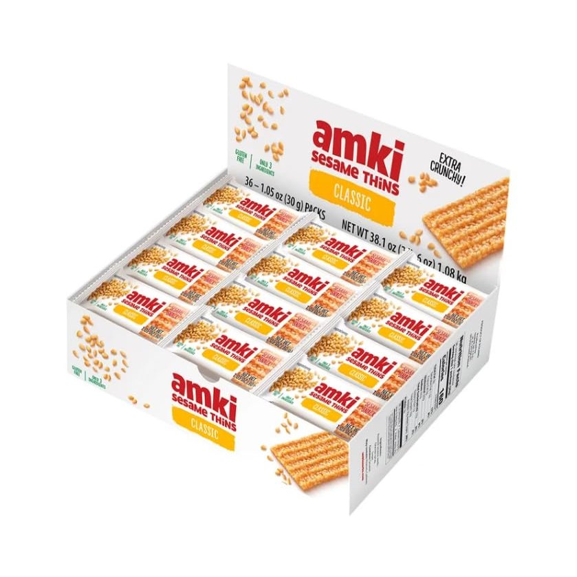 Amkii Sesame Thins, 1.05 oz Packages, 36 Count - Gluten Free, Cholesterol - Sensibly Sweet Individual Snacks - Total 38.1 Oz