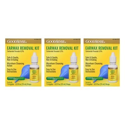 GoodSense Ear Wax Removal Kit, Carbamide Peroxide Ear Drops with Bulb Ear Syringe for Ear Cleaning and Wax Buildup Removal (Pack of 3)