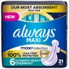 Always Maxi Overnight Feminine Pads with Wings for Women, Size 6, Ultimate Heavy Overnight Absorbency, Unscented, Up to 100% Leak-Free Protection, 21 Count view 1