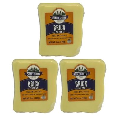 Brick Cheese 3-Pack Traditional Wisconsin Brick Cheese, Mild & Creamy Semi-Soft Cheese, Classic Midwest Specialty