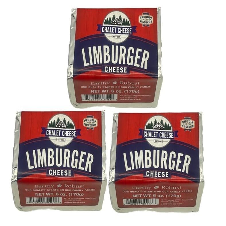 Chalet Limburger Cheese Block 3-Pack Authentic German-Style Specialty Cheese, Bold Aroma & Creamy Texture, Old-World European Flavor