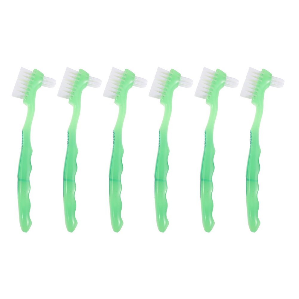 ZUNOXAZ 6pcs Double Sided Denture Cleaning Brush for False Teeth - Gentle Soft Bristle False Teeth Toothbrush with Ergonomic Handle - Adult Retainer Oral Care Green