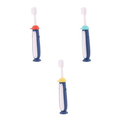 BAZEITFLOW 3pcs Cartoon Toothbrush Set Soft Bristles Manual Teeth Cleaning Brush for 3-12 Years Oral Care with Blue, Yellow, Red Colors Suitable for Random Color