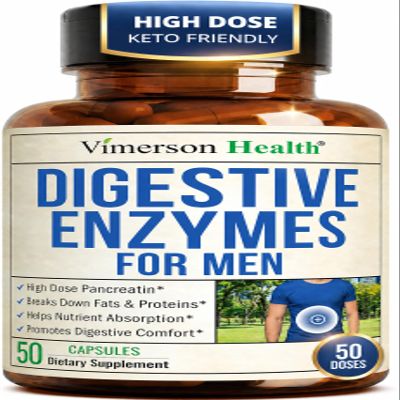 Digestive Enzymes Supplement for Men High Potency Pancreatin 4X Formula with Amylase, Protease & Lipase Enzymes for Digestion, Bloating Relief & Gut Health 50 Capsules