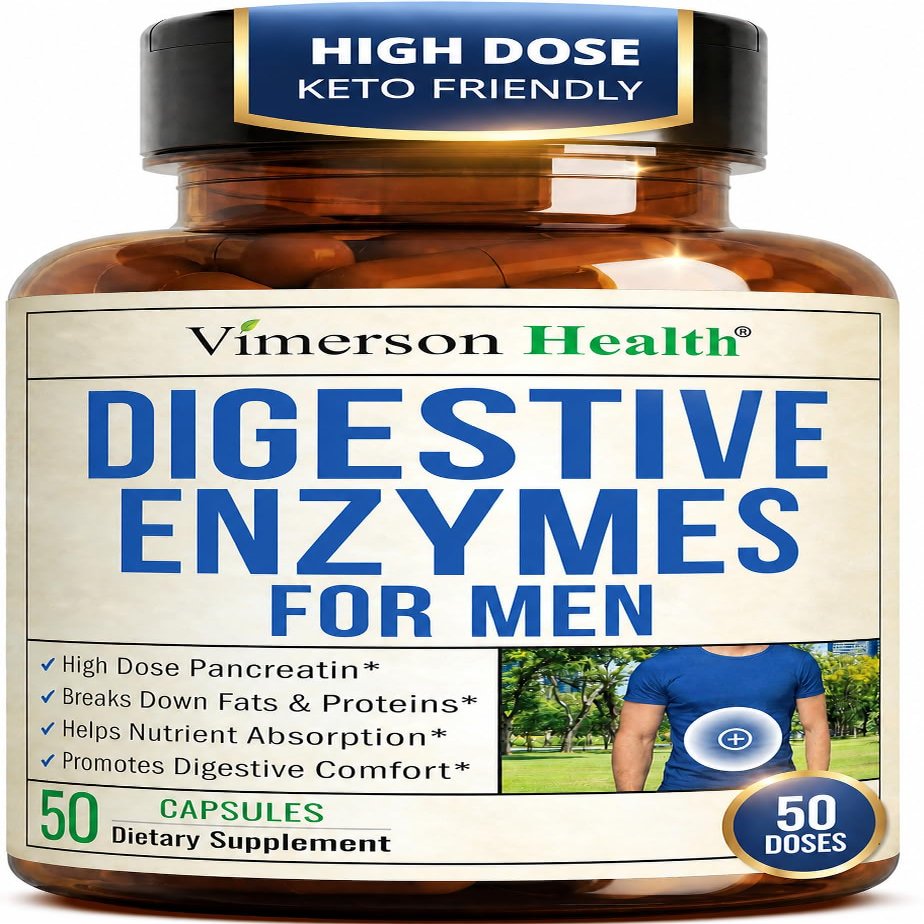 Digestive Enzymes Supplement for Men High Potency Pancreatin 4X Formula with Amylase, Protease & Lipase Enzymes for Digestion, Bloating Relief & Gut Health 50 Capsules
