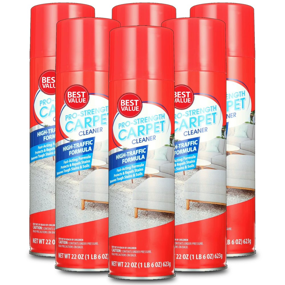 Pro-Strength Carpet Cleaner Spray, 22 Ounce, 6 Pack Deep Stain & Odor Remover for Carpets & Rugs, Pet & High-Traffic Areas, Fast-Acting Professional Formula