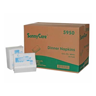 SunnyCare 5950 Dinner Napkins, One-Ply White, 1/8 Fold 20 Packs of 250ct 5000 count