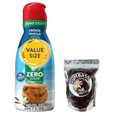 Zero Sugar French Vanilla Flavor Liquid Creamer 32 fl oz Gluten Free & Non Dairy Creamer - Rich & Smooth Flavored Coffee Creamers with Dumbass Coffee Whole CoffeeBean Medium/Dark 1 oz (Zero Sugar French Vanilla) Coffee