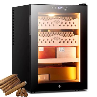 50L Electric Cigar Wine Cooler Spanish Cedar Interior Tempered Glass Door Smart Humidity Temperature Control