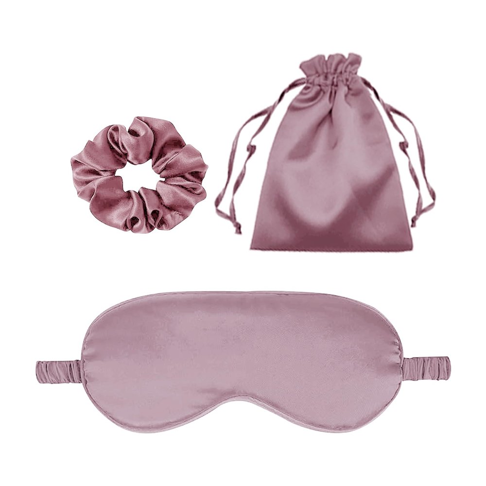 3Pcs Satin Eye Mask Silk Sleep Masks Set Silky Blindfold Eyeshade Blackout Eyes Cover Pouches Bag Scrunchy Wedding Gift