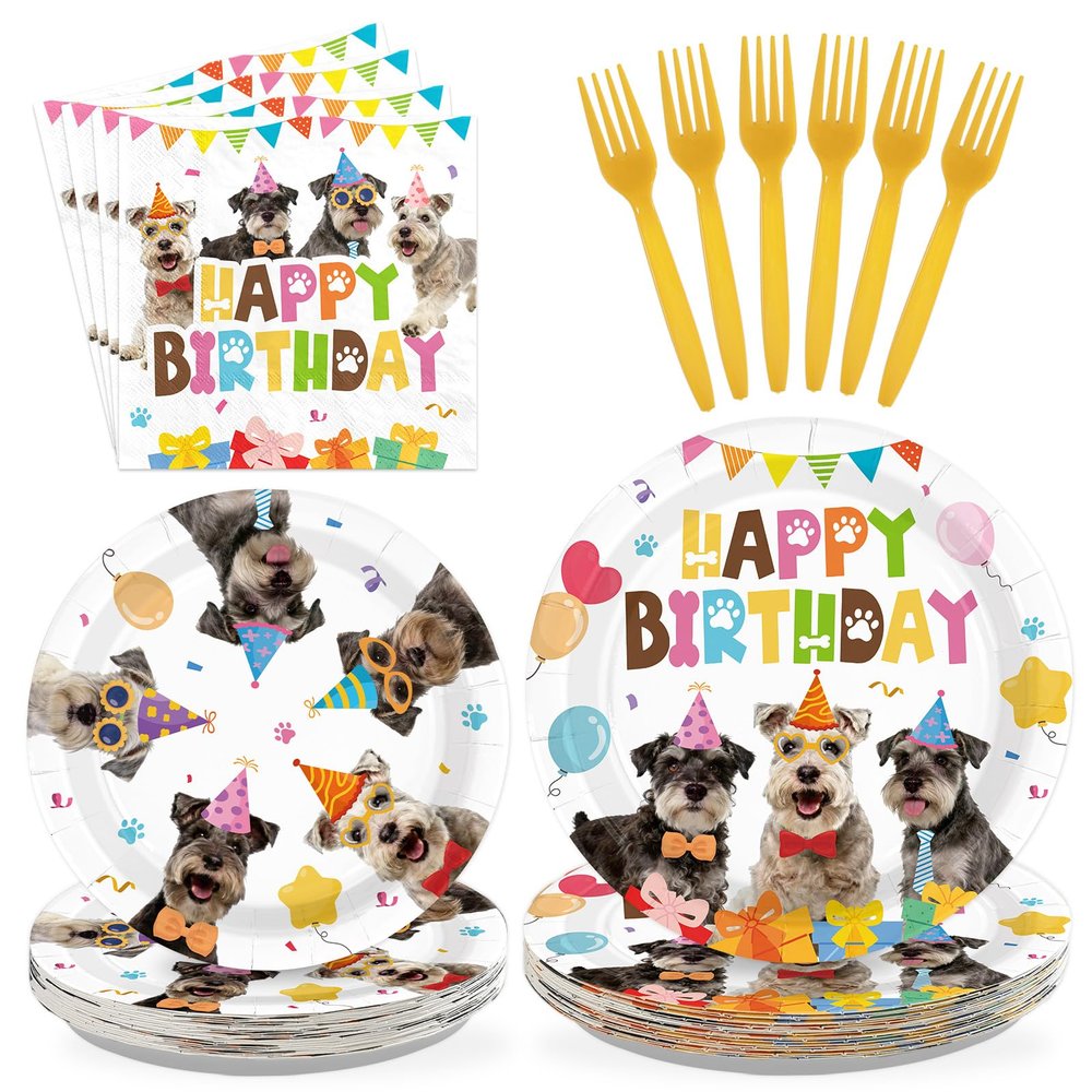 96 Pcs Schnauzer Birthday Party Decoration for Schnauzer Pet Serves 24
