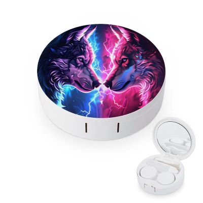 haigof Fantasy Wolf Contact Lens Case Contact Lens Box Holder Storage Kit with Mirror for Travel Daily 3.1 In