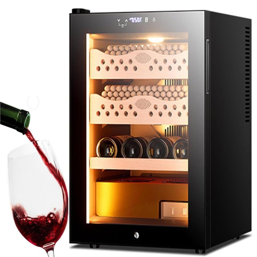50L Electric Cigar Humidor Cabinet Cigar Cooler Box with Constant Temperature Humidity Control Spanish Cedar Wood Shelves(Winecabinet)