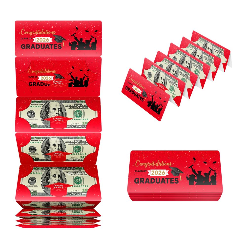 2026 Graduation Envelope for Cash Gift Money Holder with Greeting Card, Designed for High School College Grad Congrat - Red