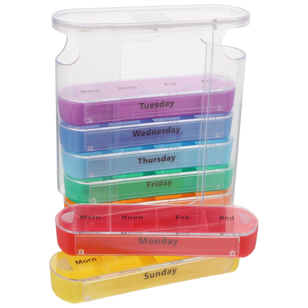 Cabilock 7-Day Weekly Pill Organizer Box with 4 Compartments, Portable Medication and Supplement Holder for Travel and Daily Use