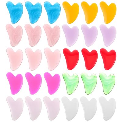 Kenaoeo 30 Pcs Gua Sha Facial Tools Bulk Heart Shaped Massage Tool Set for Face Body Skin Care Spa Acupuncture Relieve Muscle Tension Puffiness, Resin Wax Material, 3.2 2.2 Inches