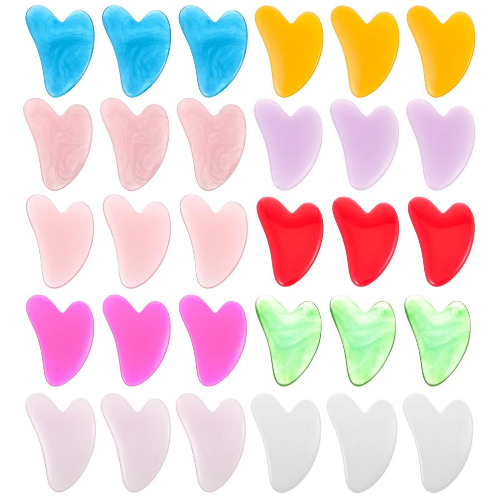 Kenaoeo 30 Pcs Gua Sha Facial Tools Bulk Heart Shaped Massage Tool Set for Face Body Skin Care Spa Acupuncture Relieve Muscle Tension Puffiness, Resin Wax Material, 3.2 2.2 Inches