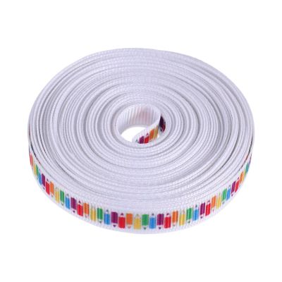 FRCOLOR Back to School Pencil Pattern Polyester Craft Ribbon, 1cm Wide 10 Yards with Reinforced Edges for Teacher Wrapping, First Day Celebration, Bow Making and Classroom Decor