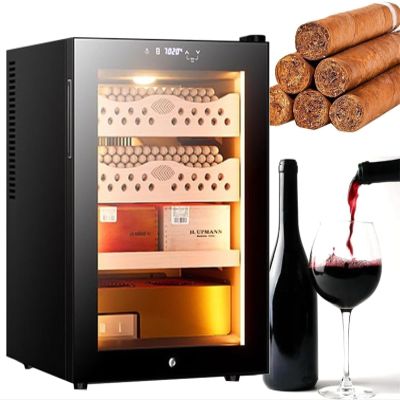 50L Electric Cigar Humidifier Wine Cooler Combo Cedar Shelves Smart Humidity Temperature Control 2-in-1 Cigar Cabinet(Cigarcabinet)