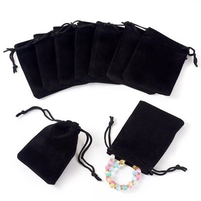 Boutigem 20Pcs Velvet Drawstring Pouches Black Rectangle Jewelry Pouches 90x70mm Small Velvet Gift Bags with Drawstring Candy Gift Bags for Wedding Favors Festival Party Jewelry Storage