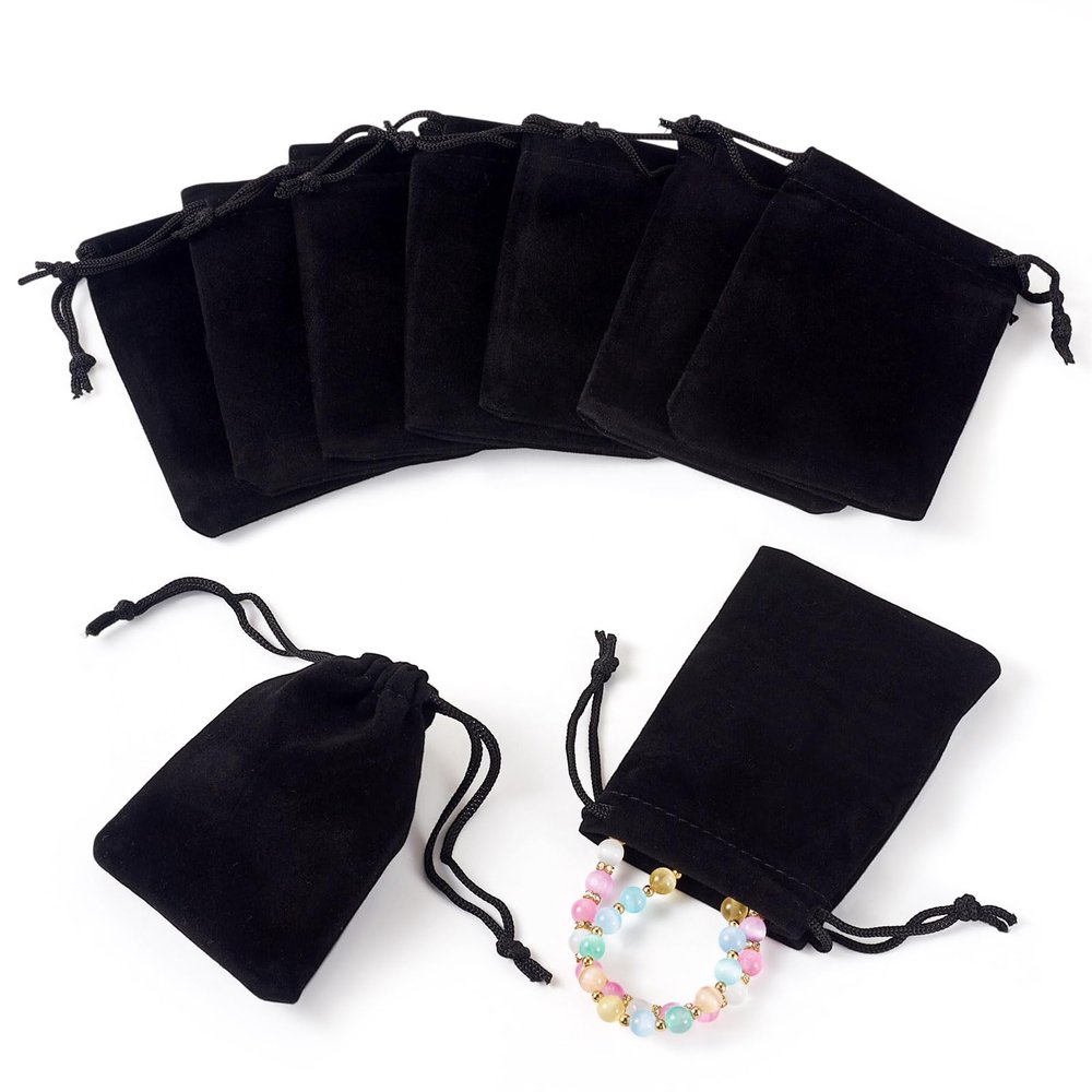 Boutigem 20Pcs Velvet Drawstring Pouches Black Rectangle Jewelry Pouches 90x70mm Small Velvet Gift Bags with Drawstring Candy Gift Bags for Wedding Favors Festival Party Jewelry Storage