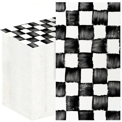 100 Pack Black White Plaid Disposable Hand Towels for Bathroom Paper Towels for Guests Watercolor Royal Black Checkered Dinner Napkins Decorative Paper Hand Towels for Wedding Birthday Anniversary