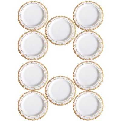 ARTIBETTER 10pcs White Plastic Decorative Serving Plates with Gold Lace Rim 7.5 Inch Disposable Dinner Plates for Party Barbecue Cake Meals