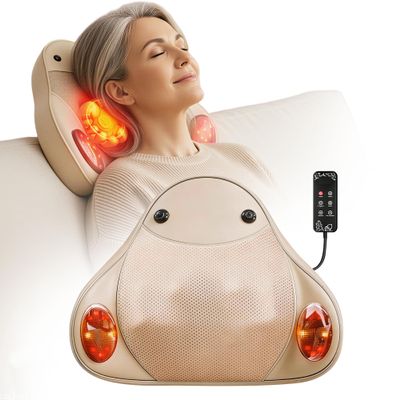 Back Massager with Heat, 4D Shiatsu Kneading Deep Tissue Electric Massager for Neck Shoulder Leg Back Pain Relief, Portable Rechargeable Cordless for Home Office Car, Gift for Men Women Mom Dad