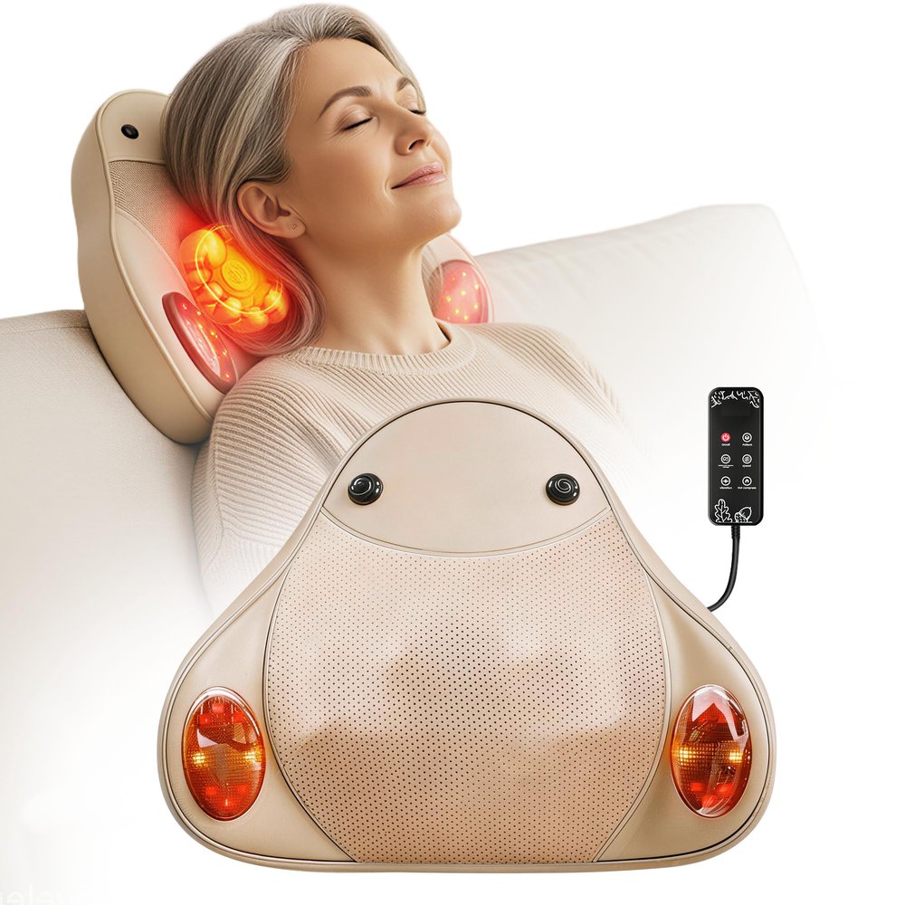 Back Massager with Heat, 4D Shiatsu Kneading Deep Tissue Electric Massager for Neck Shoulder Leg Back Pain Relief, Portable Rechargeable Cordless for Home Office Car, Gift for Men Women Mom Dad