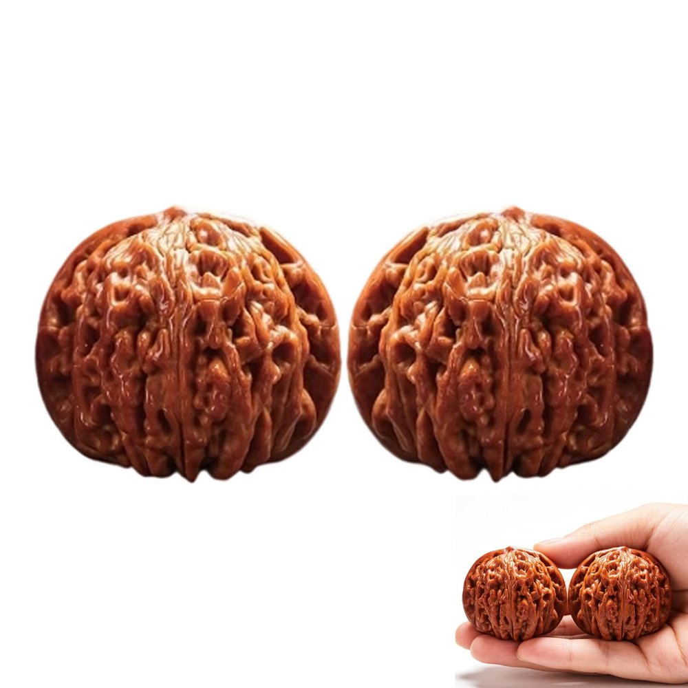 Antique Walnut Pair for Hand Exercise, Chinese Wenwan Walnuts for Meditation, Collectible Antique Walnut Pair, Collectible Polished Stone Walnuts Gift for Men, Elderly & Hobbyists (Coffee 1 Pair)