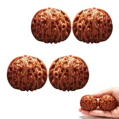 Antique Walnut Pair for Hand Exercise, Chinese Wenwan Walnuts for Meditation, Collectible Antique Walnut Pair, Collectible Polished Stone Walnuts Gift for Men, Elderly & Hobbyists (Coffee 2 Pairs)