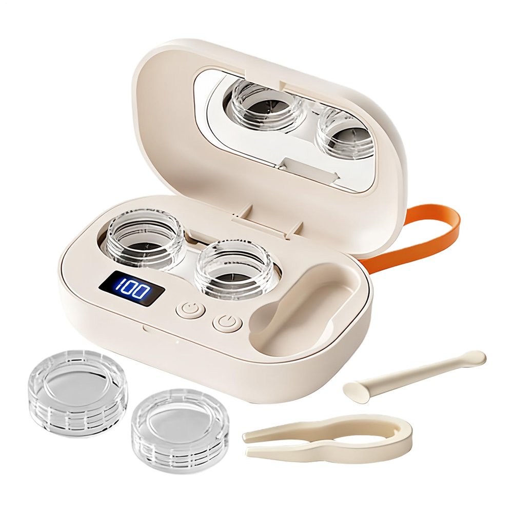 Contact Lens Cleaner Machine, Ultrasonic Contact Lens Case, Electric Glasses Cleaning Box, Cute Lenss Storage Cleaning Accessory for Gym Sports Running Fitness Outdoor Travel Office Hotel
