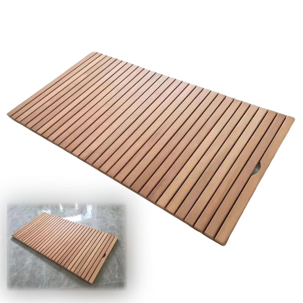 44in 40in 36in 32in 28in 24in 20in Large Customizable Teak Shower Floor Mat, Square Bath Mats for Non Slip with Drain Hole, Yard Patio/Spa/Sauna/Rv Hot Tub Footrest(26x34in(66x86cm))
