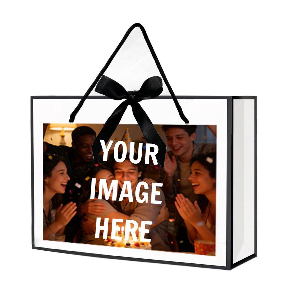 Personalized Photo Birthday Gift Bag, Large 12.6"9.8"4.3" White & Black Gift Bag, Custom Name Gift Bag for Birthday Party, Reusable Luxury Gift Wrap for Him Her, Friends, Family