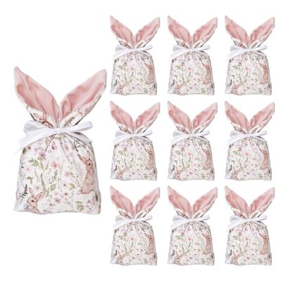 10 Pcs Easter Velvet Bunny Gift Bags with Drawstring, Easter Treat Bags Cute Rabbit Ear Candy Goodie Reusable Party Favors for Birthday Party Egg Hunt Stuffer Basket Holiday Decoration