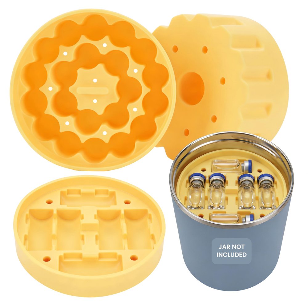 3ml Vial Insert (1 Short +2 Tall) Compatible with Hydrapeak Food Jars,Vial Insert Peptide Storage Set for 32/25/18oz Hydrapeak Food Thermos, Maximum Hold 48 Vials, Yellow.(No vials/Jar Included)