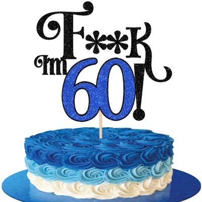 1 Pack 60th Birthday Cake Topper Glitter Sixty Hello 60 Cherrs to 60 Cake Pick I'm 60 Funny 60 Cake Decorations for Men Women 60th Birthday Anniversary Party Supplies Black Blue
