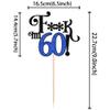 1 Pack 60th Birthday Cake Topper Glitter Sixty Hello 60 Cherrs to 60 Cake Pick I'm 60 Funny 60 Cake Decorations for Men Women 60th Birthday Anniversary Party Supplies Black Blue view 2