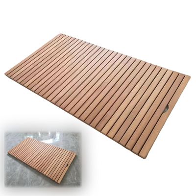 44in 40in 36in 32in 28in 24in 20in Large Customizable Teak Shower Floor Mat, Square Bath Mats for Non Slip with Drain Hole, Yard Patio/Spa/Sauna/Rv Hot Tub Footrest(20x36in(50x91cm))