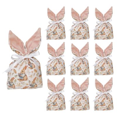 10 Pcs Easter Velvet Bunny Gift Bags with Drawstring, Easter Treat Bags Cute Rabbit Ear Candy Goodie Reusable Party Favors for Birthday Party Egg Hunt Stuffer Basket Holiday Decoration
