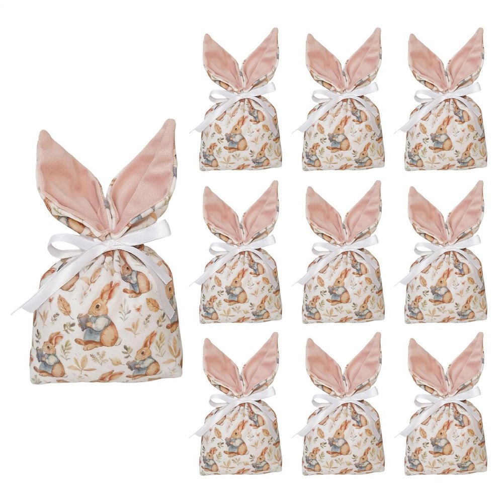 10 Pcs Easter Velvet Bunny Gift Bags with Drawstring, Easter Treat Bags Cute Rabbit Ear Candy Goodie Reusable Party Favors for Birthday Party Egg Hunt Stuffer Basket Holiday Decoration